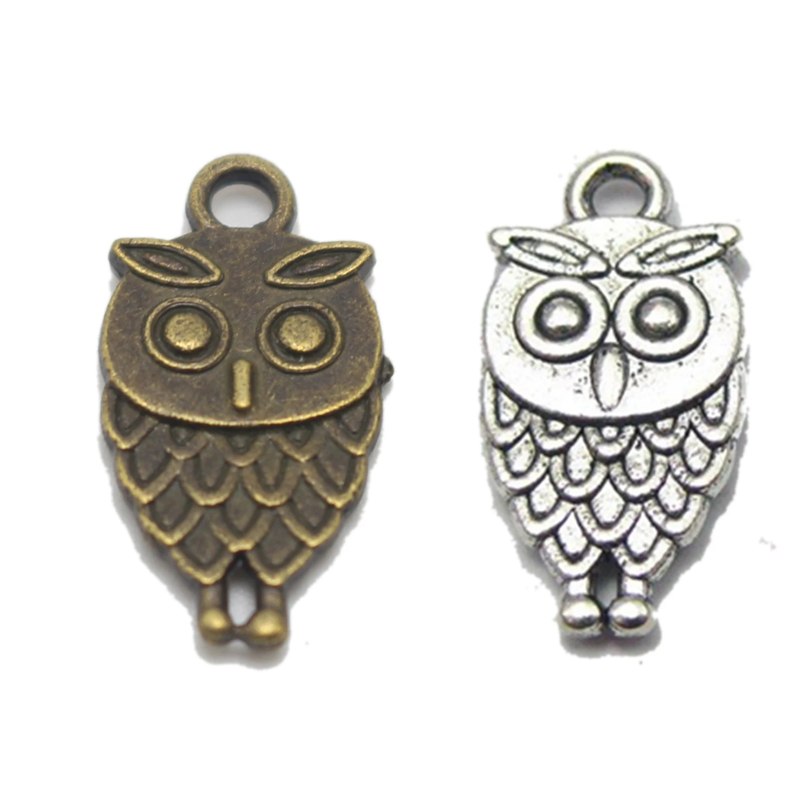 50 Tibet Silver Bronze Tone Wise Owl Charm Pendants 18X9mm DIY Earring