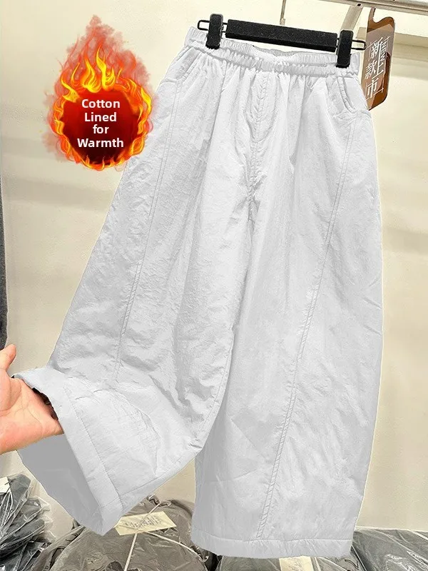 Winter New plus Size Women's Loose Fit Straight Leg Cotton Trousers Warm Wide Leg Pants High Waist Casual Comfortable Jeans