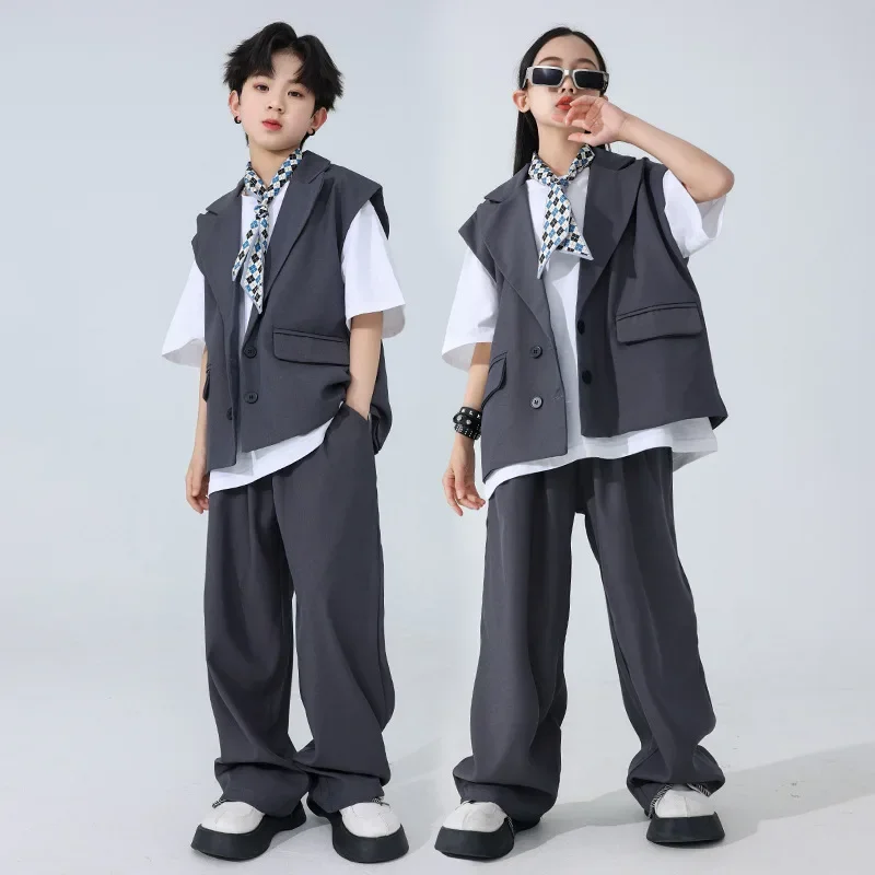 

Детский хип-хоп, уличные танцы, костюм, комплект жилета, детская одежда для выступлений, модная одежда в стиле хип-хоп для мальчиков и девочек.