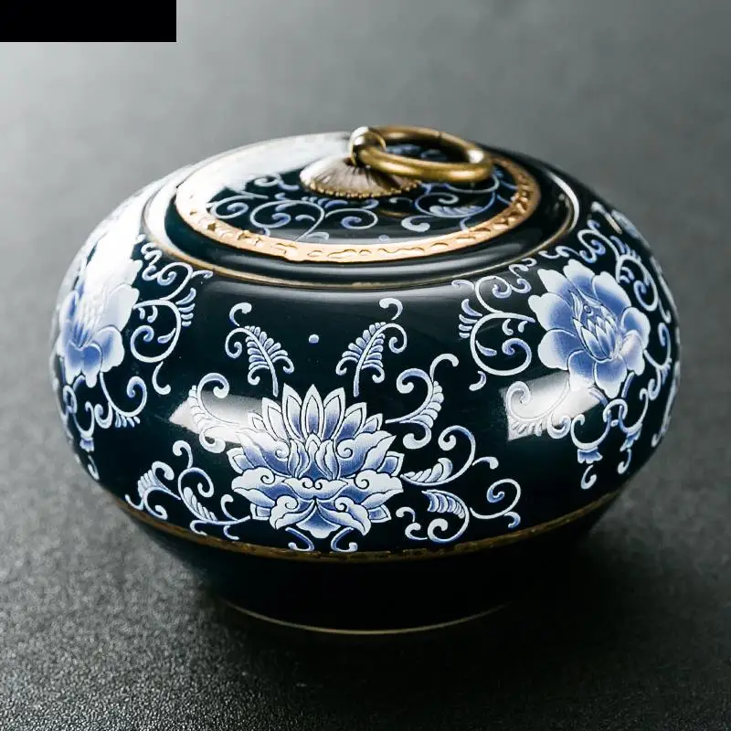 

Classical Blue Flower Ceramic Storage Jar with Lid Household Sealed Tea Caddy Candy Nut Home Decoration Accessories