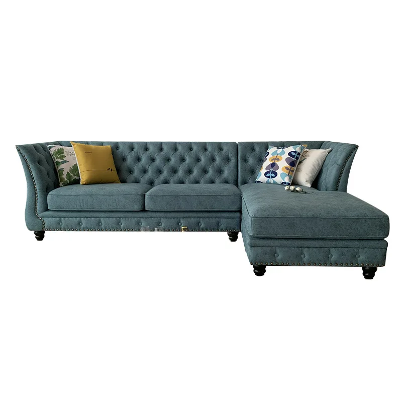 Pastoral style furniture technology bra buckle rivet L-shaped L-shaped corner chaise concubine fabric sofa