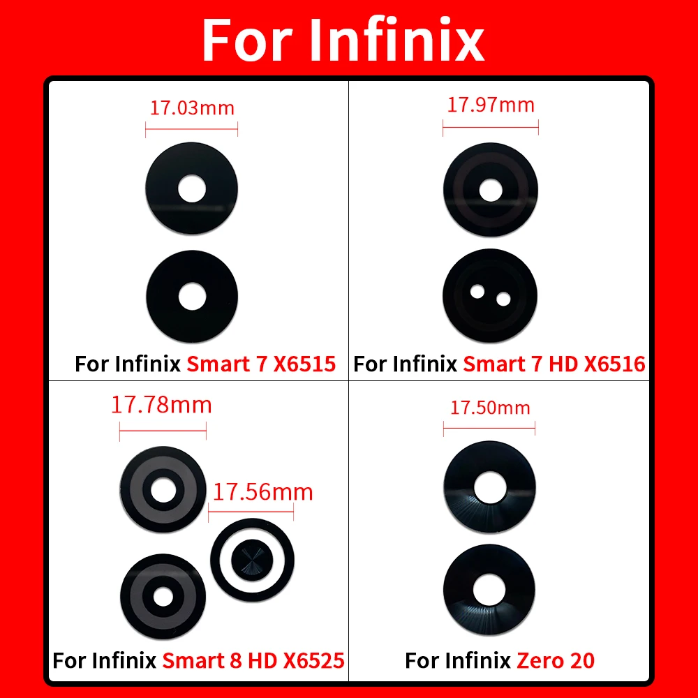 10Pcs\Lot Reliable quality Rear Camera lens For Infinix Smart 7 8 HD X6516 X6515 Zero 20 Back camera glass