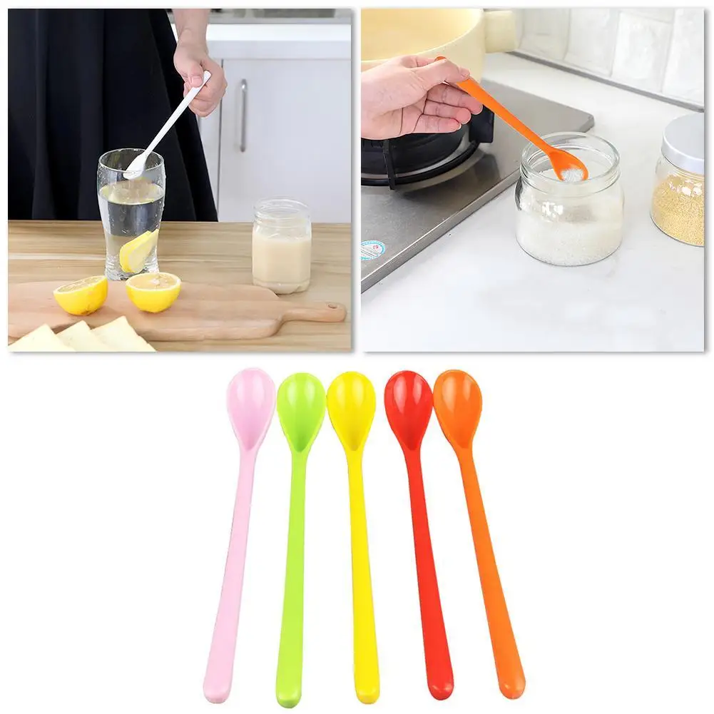 1PC Kitchen Candy Color Spoon Large Long Handle Cooking Baking Heatproof Coffee Spoon Food Cooking Utensils Kitchenware