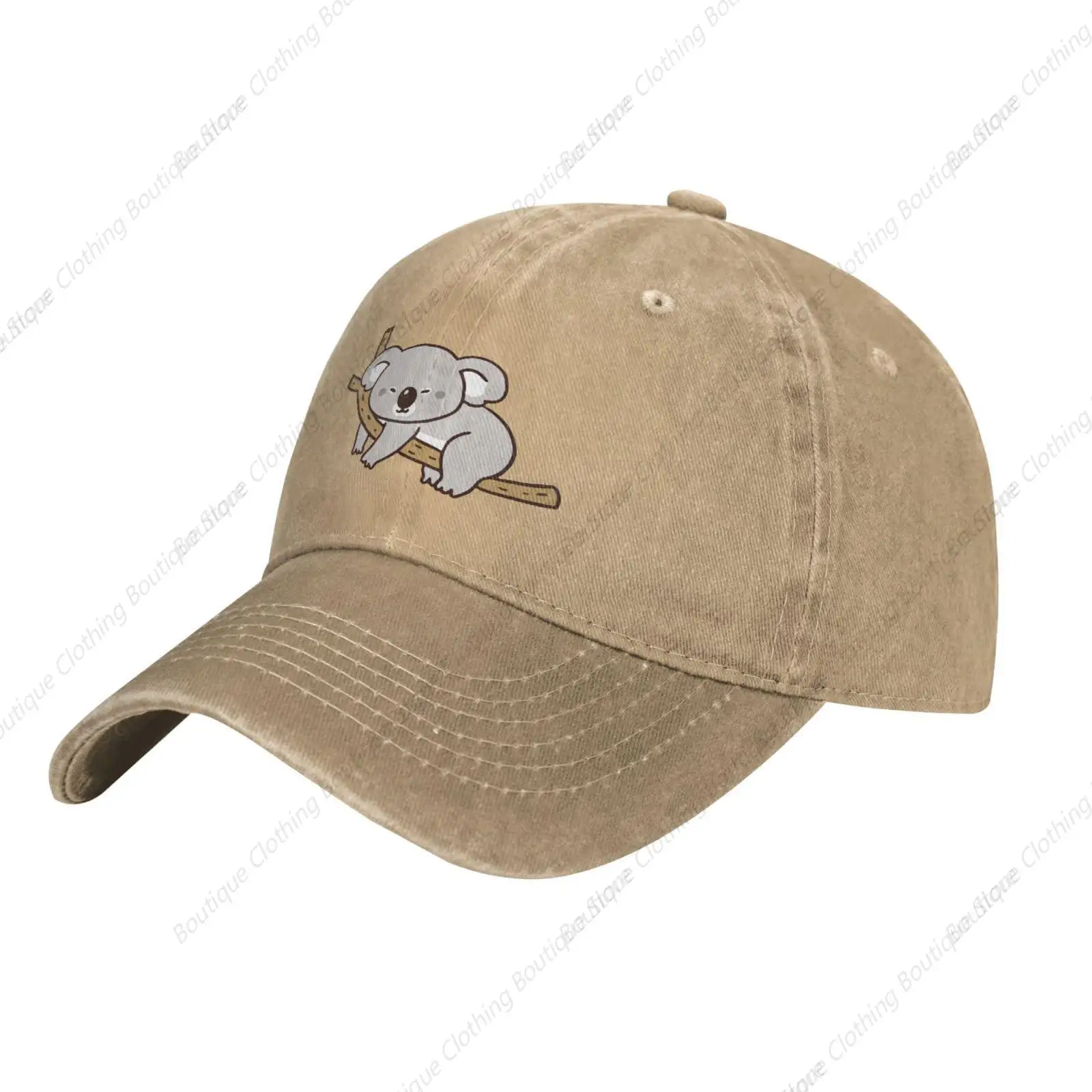 Cartoon Koala Dark Gray Vintage Embossed Adjustable Washed Cowboy Cotton Dad Trucker Hat Black Fitted Baseball Cap