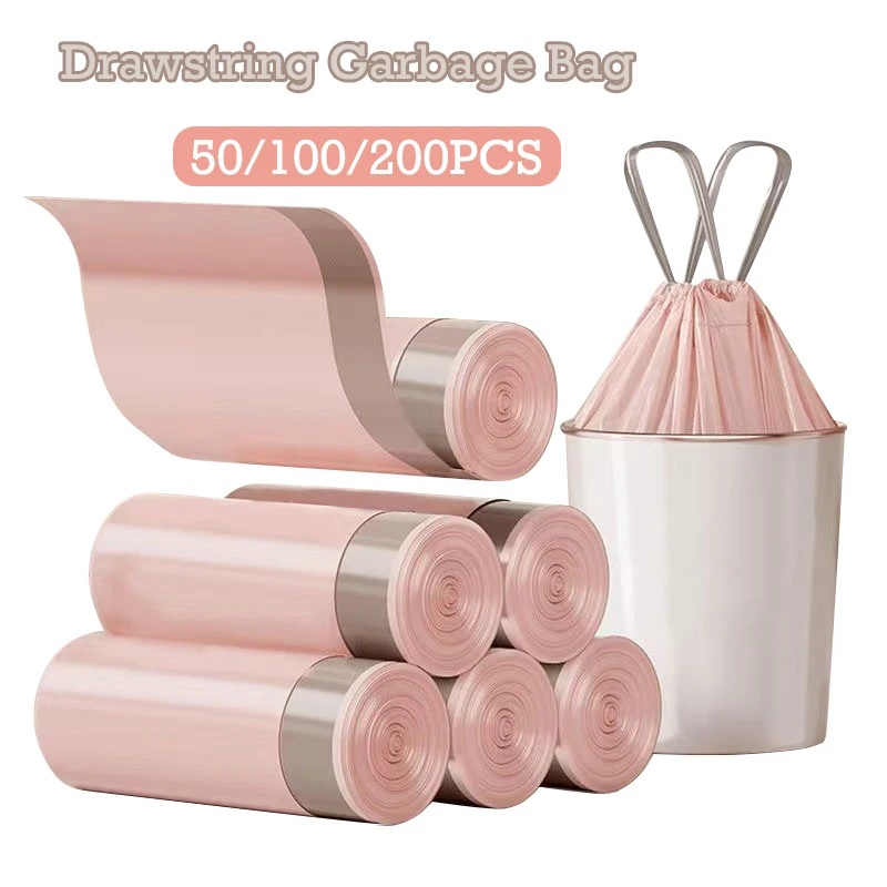 50/100/200PCS Kordelzug Müll Tasche Große Kapazität Handheld Müll Taschen für Küche Bad Haushalt Einweg abfall Taschen