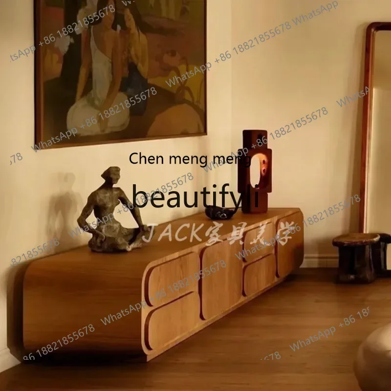 cn8350 ss French Vintage Solid Wood TV Cabinet New Creative Storage Chest Modern Simple Arc Floor Side Cabinet