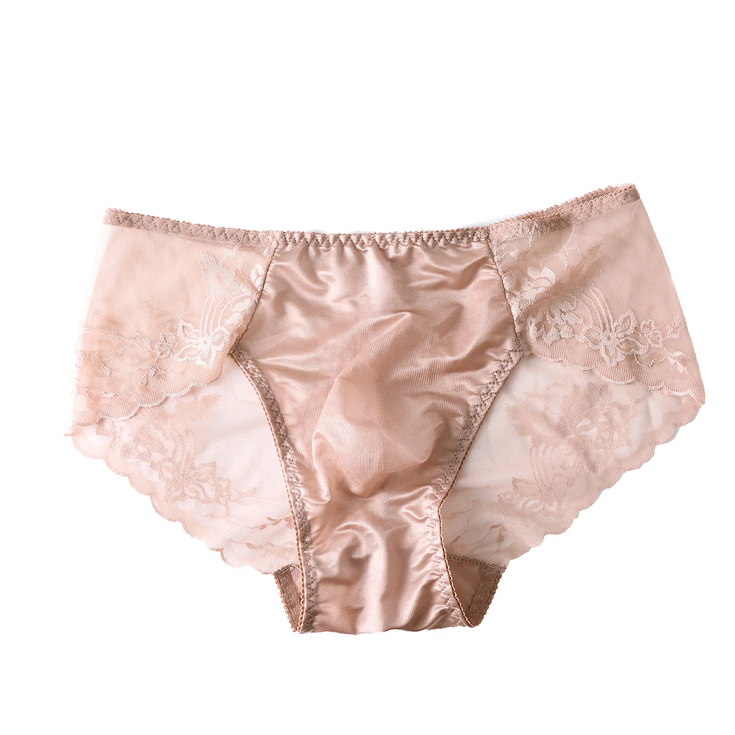 Men's French Lace Ice Silk Bikini Briefs 3D Molded Pouch Low Rise Sexy Underwear Sheer Breathable Comfortable Lightweight Tangas
