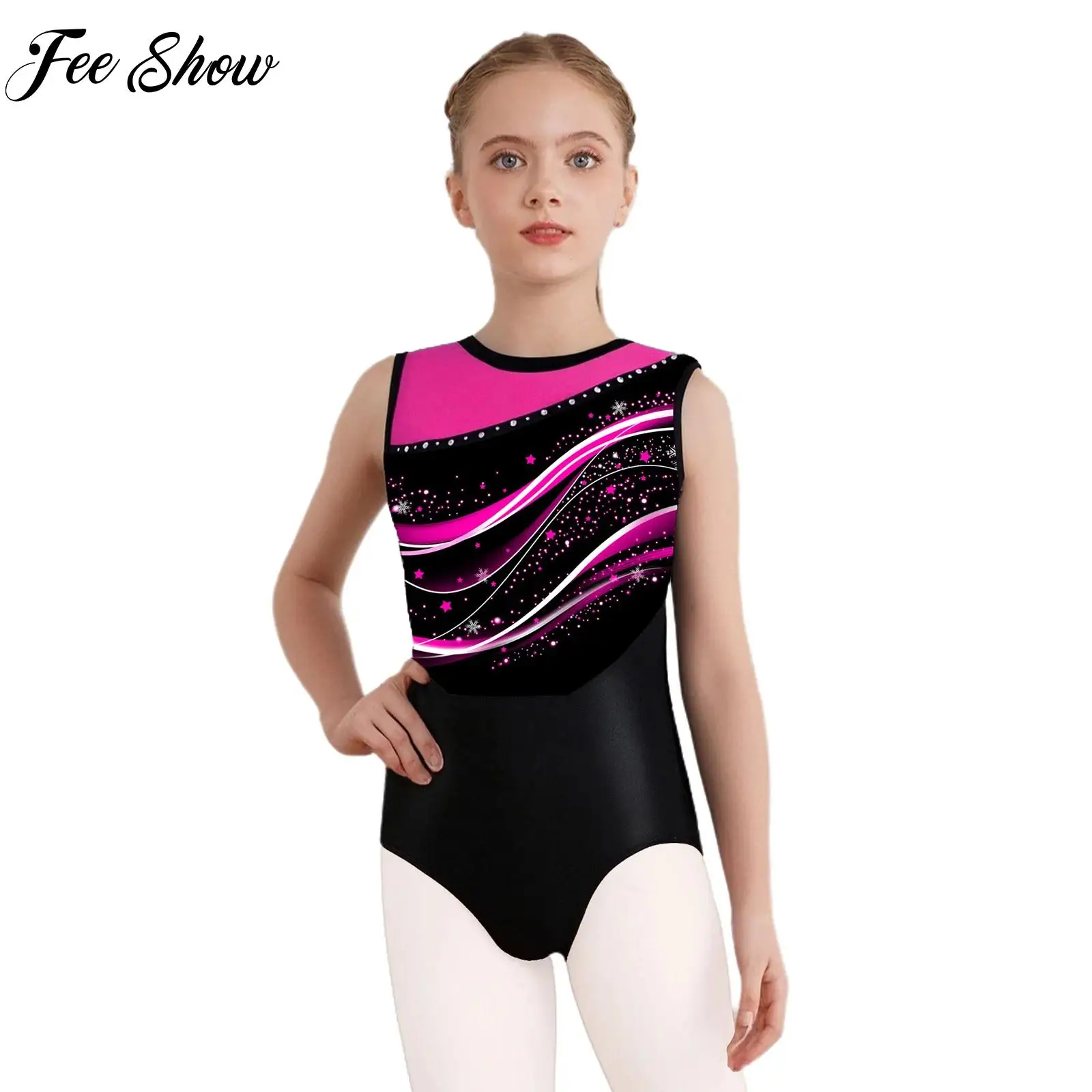 

Детский цельный купальник для девочек без рукавов, балетный танцевальный гимнастический купальник для выступлений, фигурного катания, акробатики, боди, комбинезон