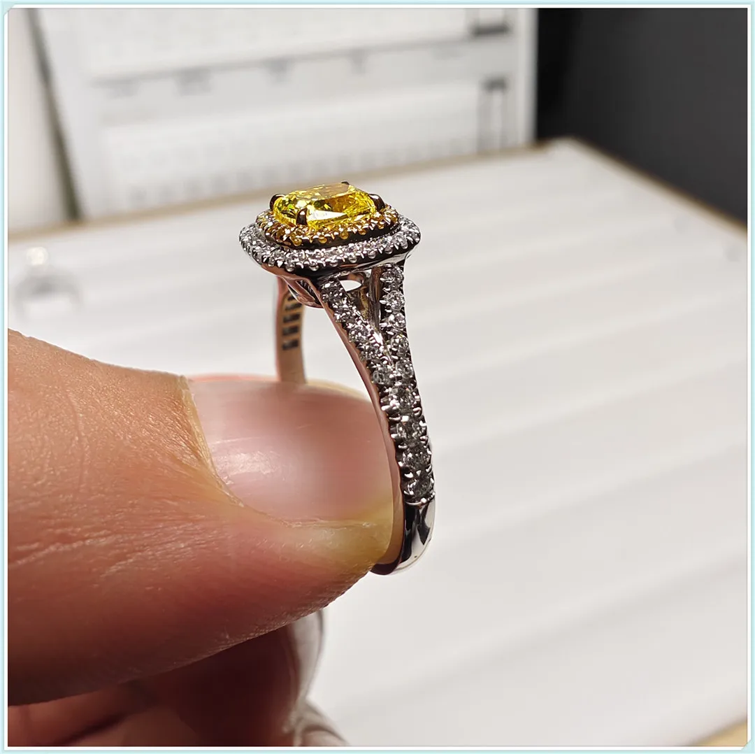 18K gold bred diamond Yellow diamond FVY HPHT CVD artificial diamond wedding ring square circumference Y arm custom wholesale