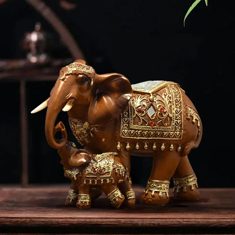 NORTHEUINS Resin European Elephant Lucky Decoration Feng Shui Statue Handicrafts Home Office Desktop Decor Ornament Accessories