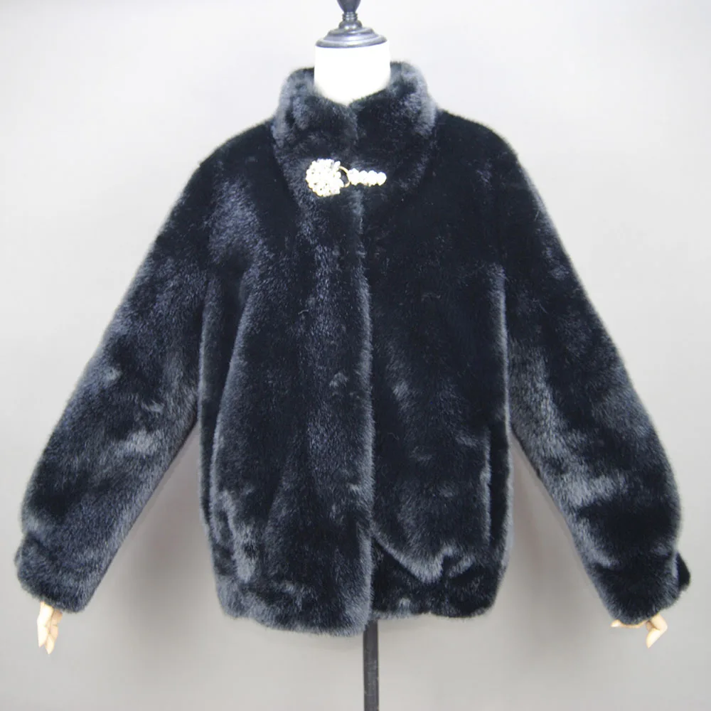 Manteau d'hiver en fausse fourrure de vison pour femme, marron, épais, chaud et doux, manches longues, col montant, élégant, luxe, Chic, veste moelleuse, 2025