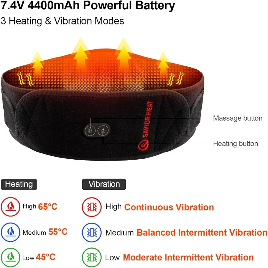 لوحة التدفئة مدلك أسفل الظهر التفاف لتخفيف آلام الظهر مع تدليك الاهتزاز والعلاج الحراري 7.4 فولت 4400 مللي أمبير مضرب قابل لإعادة الشحن