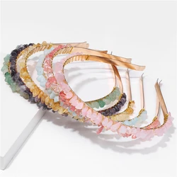 1PC Natural Stone Crown Gravel Headbands Irregular Aquamarines Amethysts Chip Beads Hair Hoops For Women Girl Hair Accessories