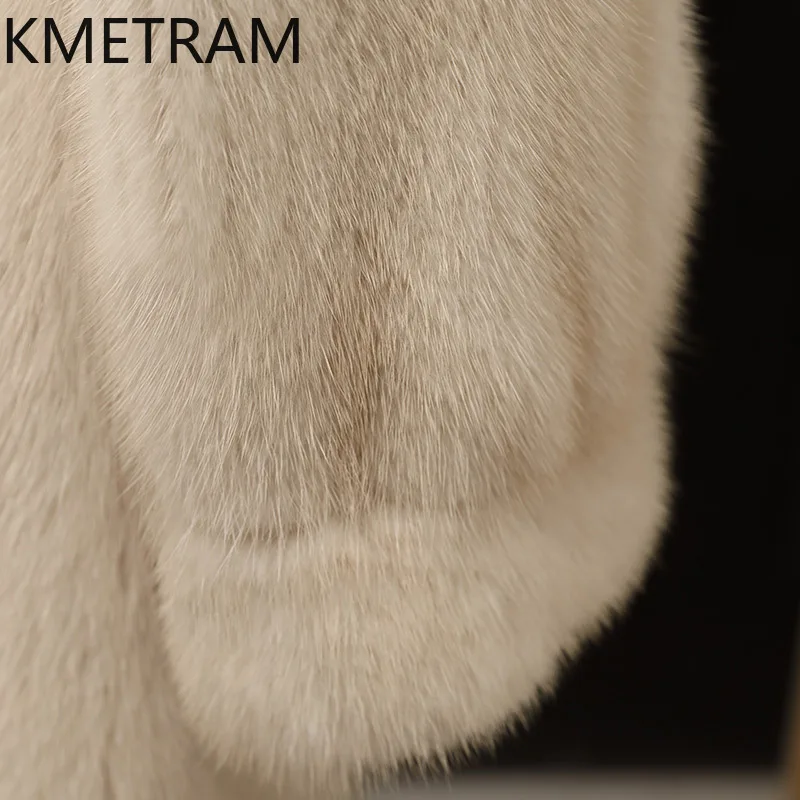 Damska kurtka z prawdziwego futra norki, beżowa, średniej długości, wysokiej jakości, zimowa odzież damska, futrzane kurtki 2025 шуба