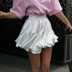 Talenza Women's White Mini Skirt A Line High Waist Sexy Cute Ruffle Retro Tennis Skirt Black Elastic Waist Skirt Summer Skirts