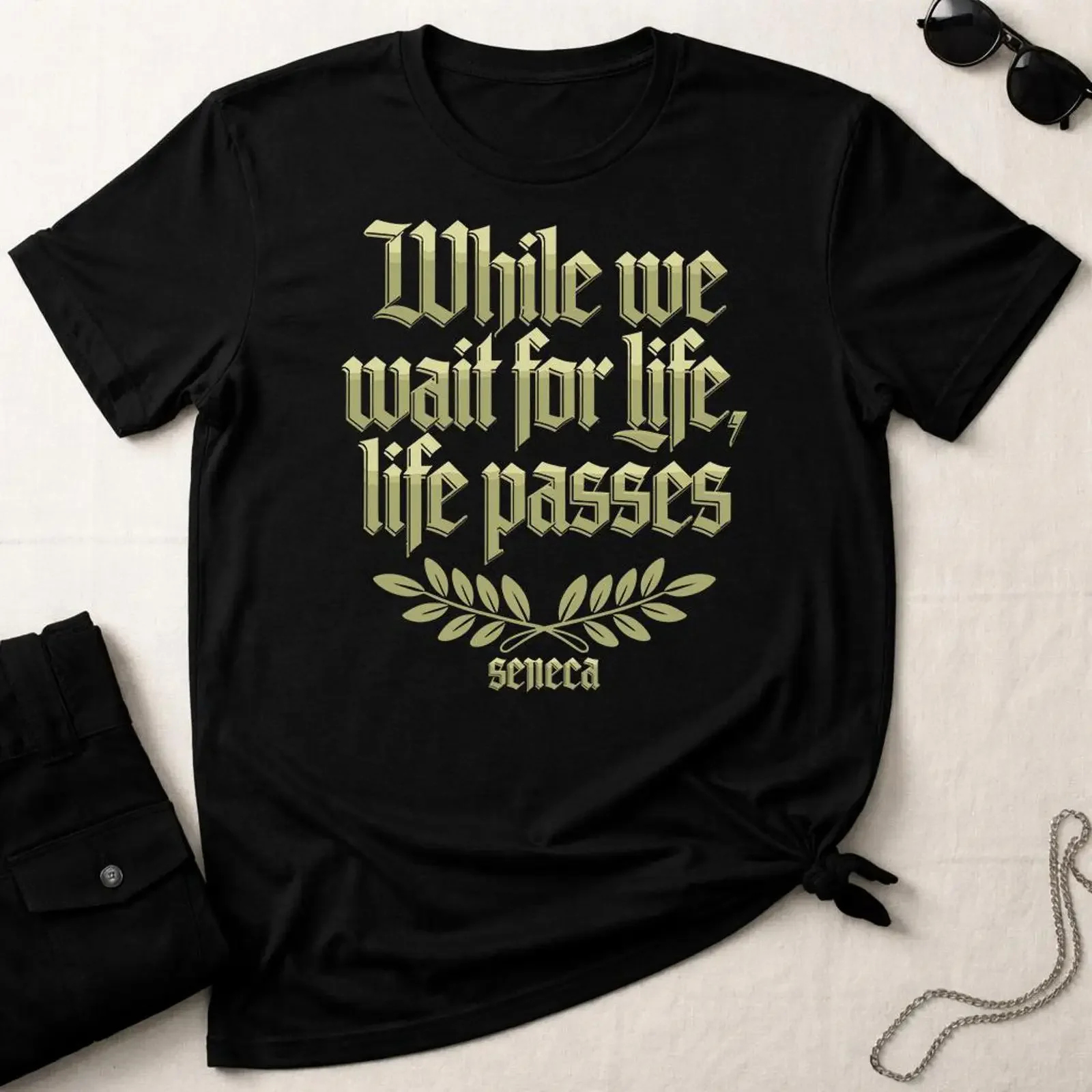 Seneca Stoic Quote T Shirt While We Wait for Life Passes Philosophy Roman Stoicism  vintage Washed Soft Breathable Stylish
