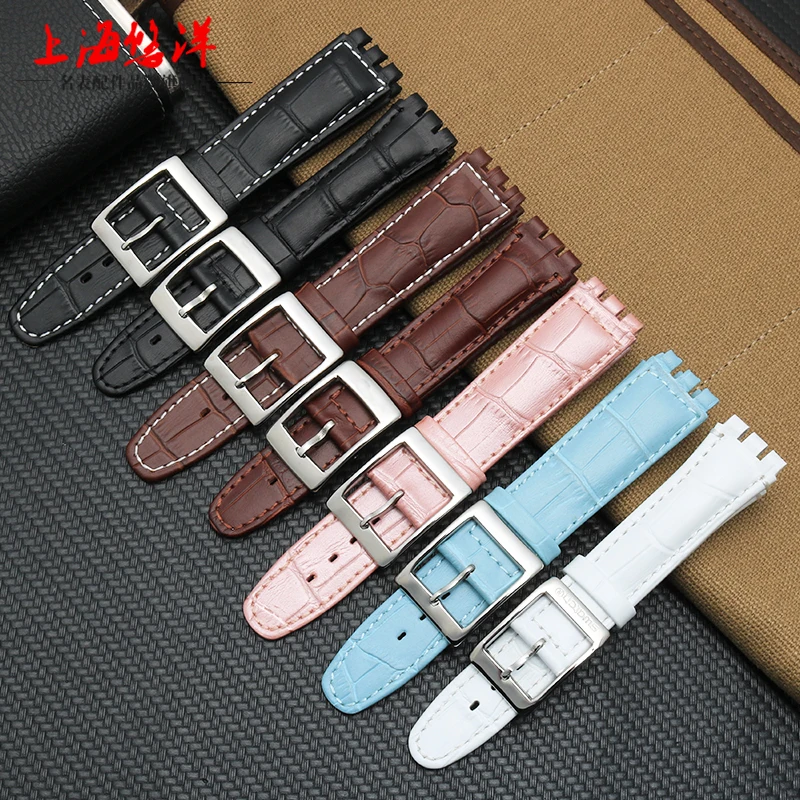 Genuine Leather watch straps for swatch watchband 17mm  19mm watch men with steel stainless Clasps