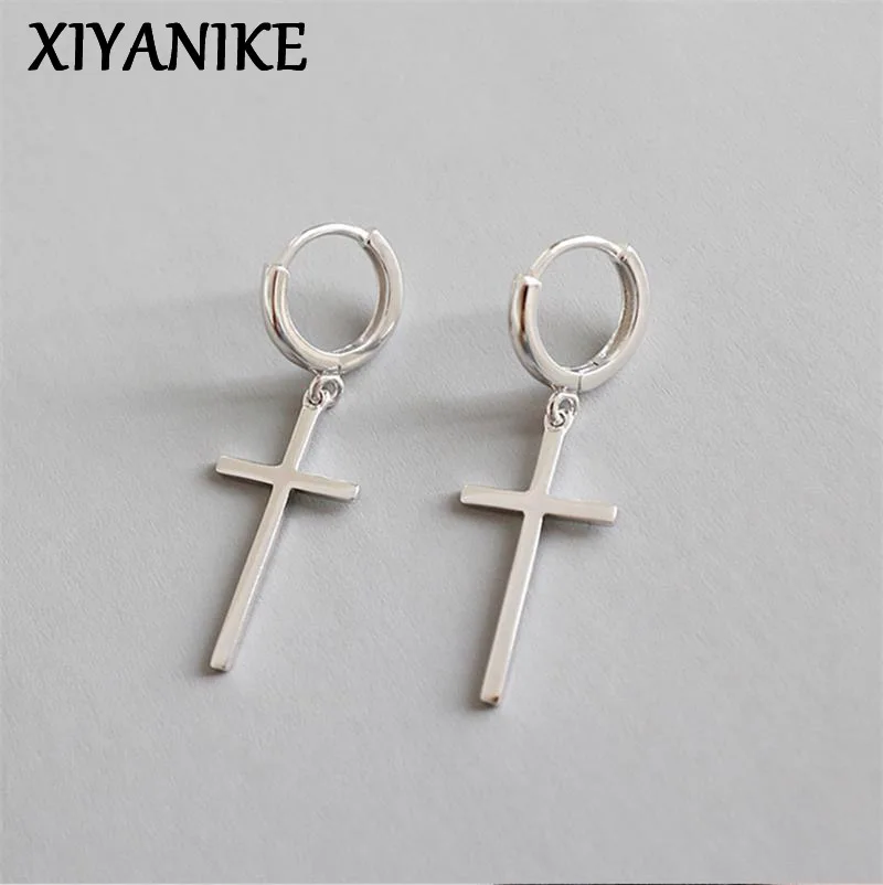 XIYANIKE Simple Cross Drop Dangle Hoop Earrings For Men Women New Fashion Trendy Unisex Jewelry Gift Party серьги 2022