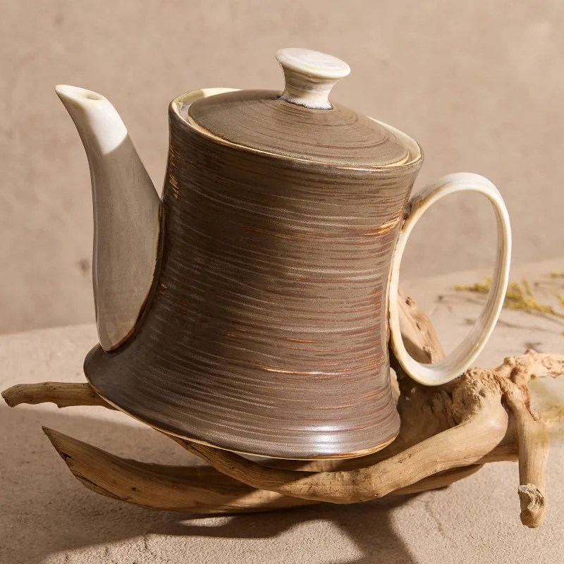 Hand Pull Texture Teapot High End Lidded Ceramic Tea Maker Stylish Coffee Pot Large Capacity Water Kettle Desktop Home Use