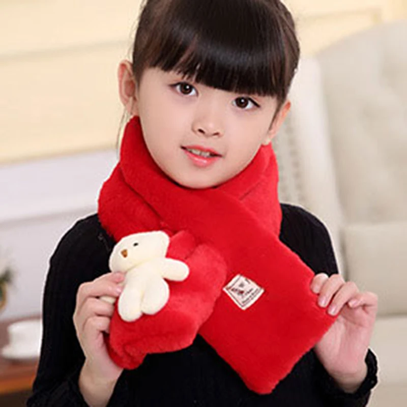 Imitation Rabbit Hair Men And Women Baby Autumn And Winter Cute Warm Scarf Fashion Santa Claus Children Red Cross Small Scarf