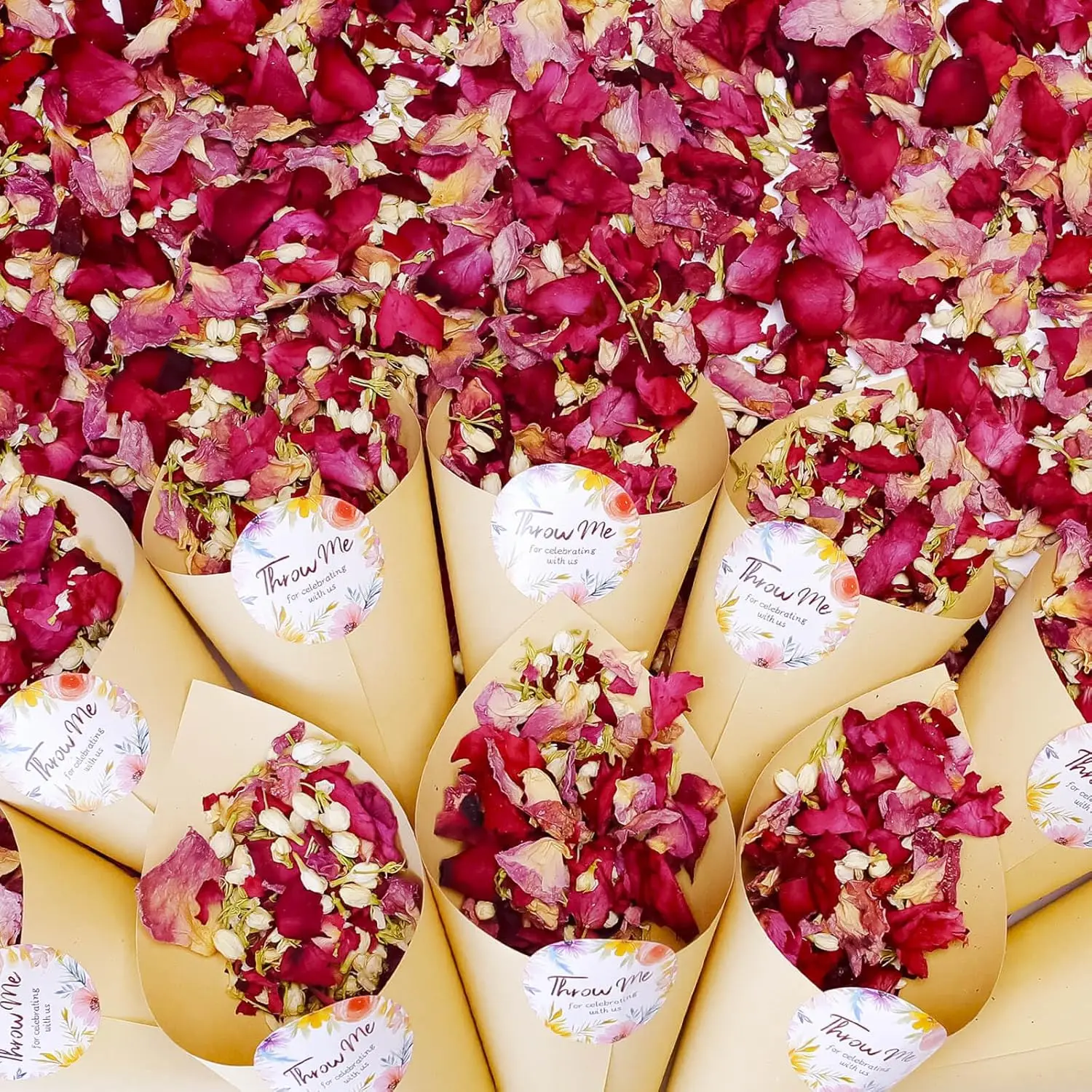 Más de 20 Tazas de Pétalos de Rosa Reales Biodegradables para Boda, 2 QT de Flores Rosas y Rojas de Jazmín para Decoración de Fiestas, Niñas de las Flores, Baño y Velas