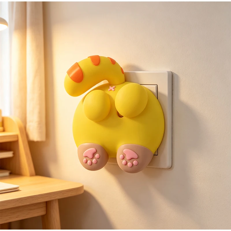 Cat Butt Light Switch Cover Creative 3D Cat Switch Panel Protective Cover Cat Butt Switch Panel Decor Home Wall Decor Sticker