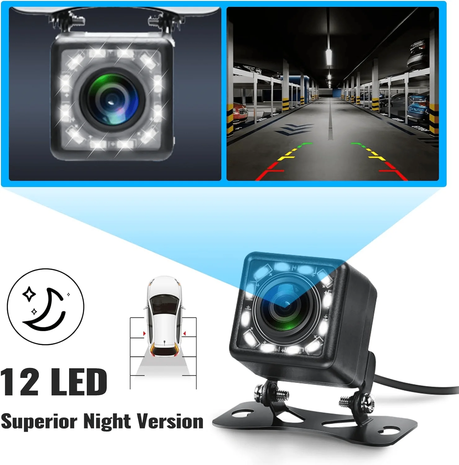 HD Vehicle Rearview Camera, Parking Assistance Camera, Compatible with CCD Displays, Provides Clear Night Vision