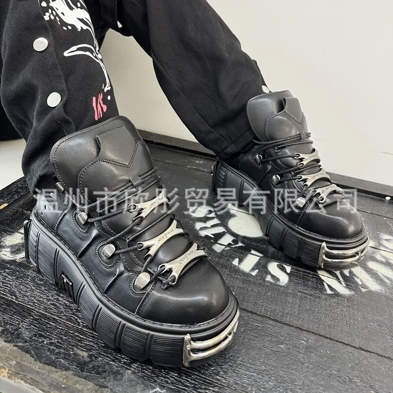 2023 NEW Punk Style Women Shoes Lace-up Heel Height 6CM Platform Shoes Woman Gothic Ankle Rock Boots Metal Decor Woman Sneakers