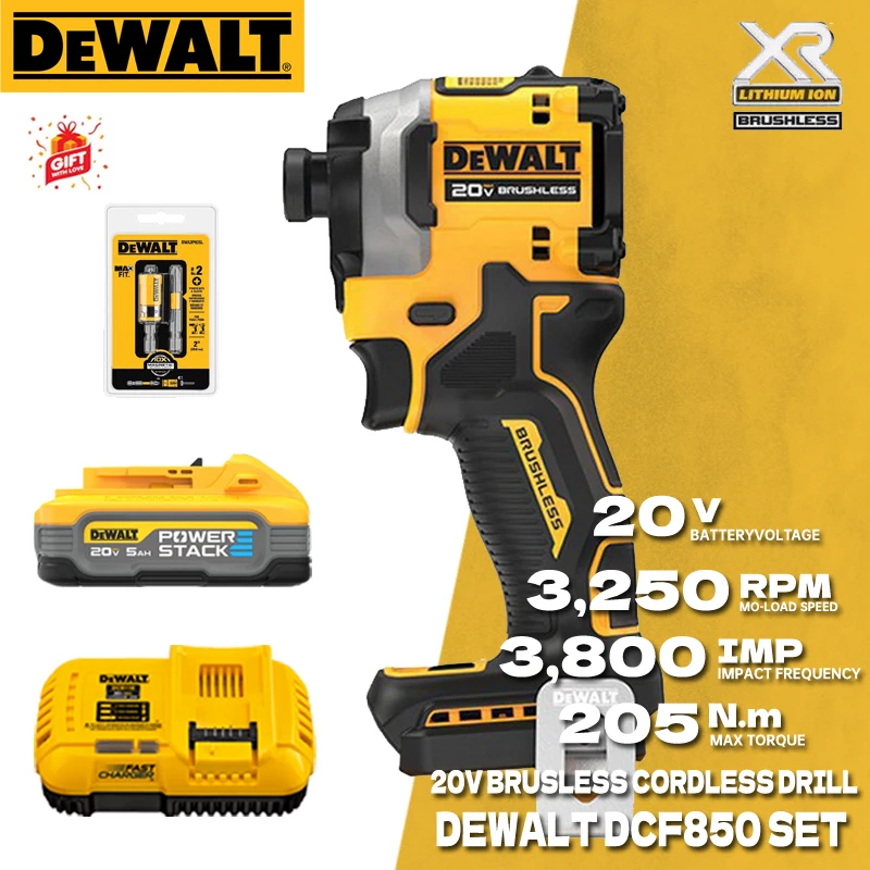 DEWALT DCF850 Cordless Impact Driver Kit 20V Lithium Brushless Electric Drill Screwdriver Dewalt Power Tool DCBP520 DCB118