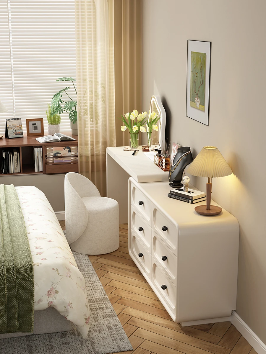 

Solid Wood Cream Style Dresser, Chest Cabinet Integrated Bedroom Makeup Table, Chest Dresser Integrated Retractable Dressing