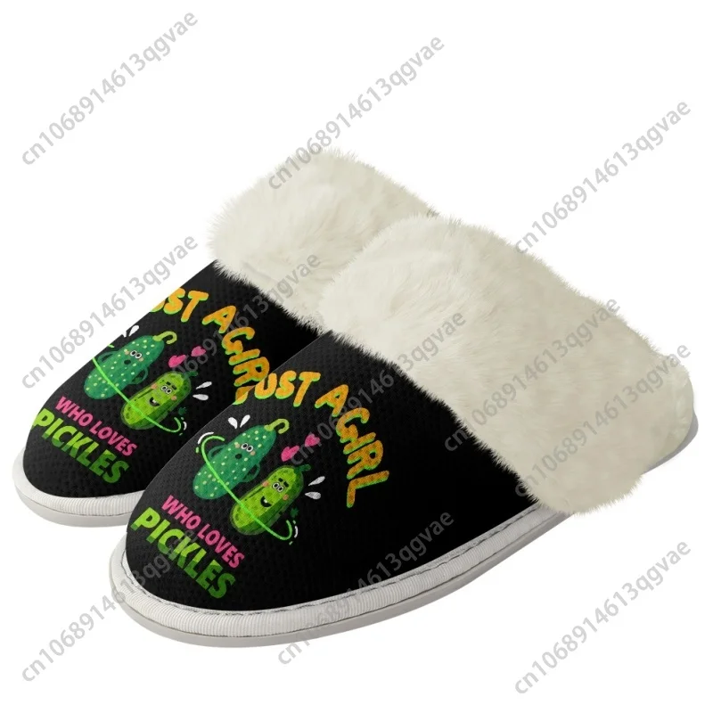 Xmas JUST A GIRI WHO LOVES PICKLES Slippers Mens Womens Home Cotton Plush Bedroom Keep Warm Custom Thermal Lightweight Slipper