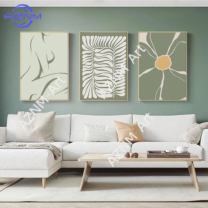 Abstrakte Pflanzenkunst Gemälde Galerie-Poster Minimalistische Grüne Blumen Leinwanddruck Wandkunst Boho Inneneinrichtung Raumdekoration