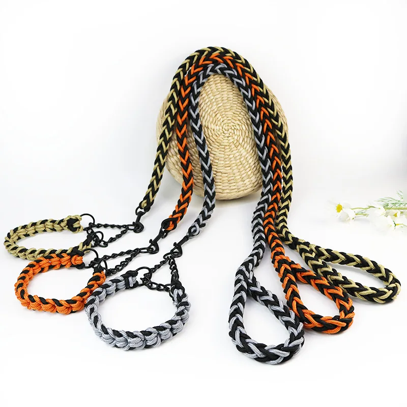 150cm Super Strong Coarse Nylon Dog leash Army Green Canvas Double Row Adjustable Dogs Collars For Medium Large Dogs Leashes Set