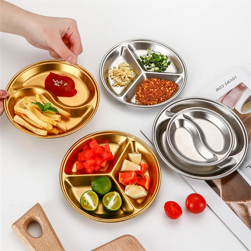 Stainless Steel Korean Sauce Dish Round Seasoning Serving Tray Soy Sauce Spice Condiment Dipping Plate Hotpot Barbecue Tableware