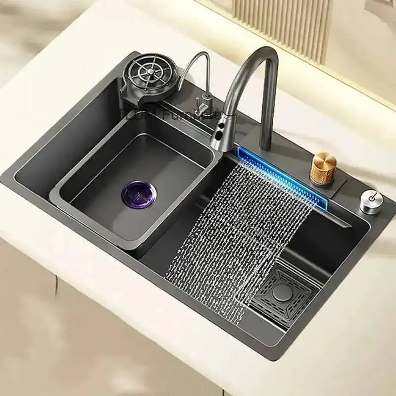 

Nordic Metal Kitchen Sinks for Bar Counter Smart Digital Display with Cup Washer Sinks Light Luxury Design Sink for Dining Room