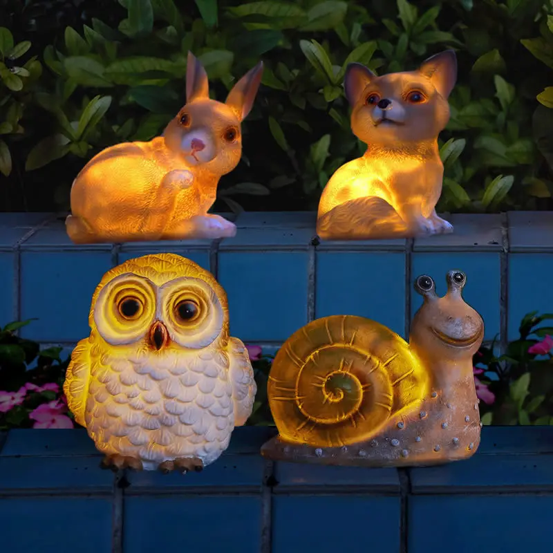 New Outdoor Solar Animal Resin Lamp Lawn Lamp Garden Owl Dog Snail Rabbit