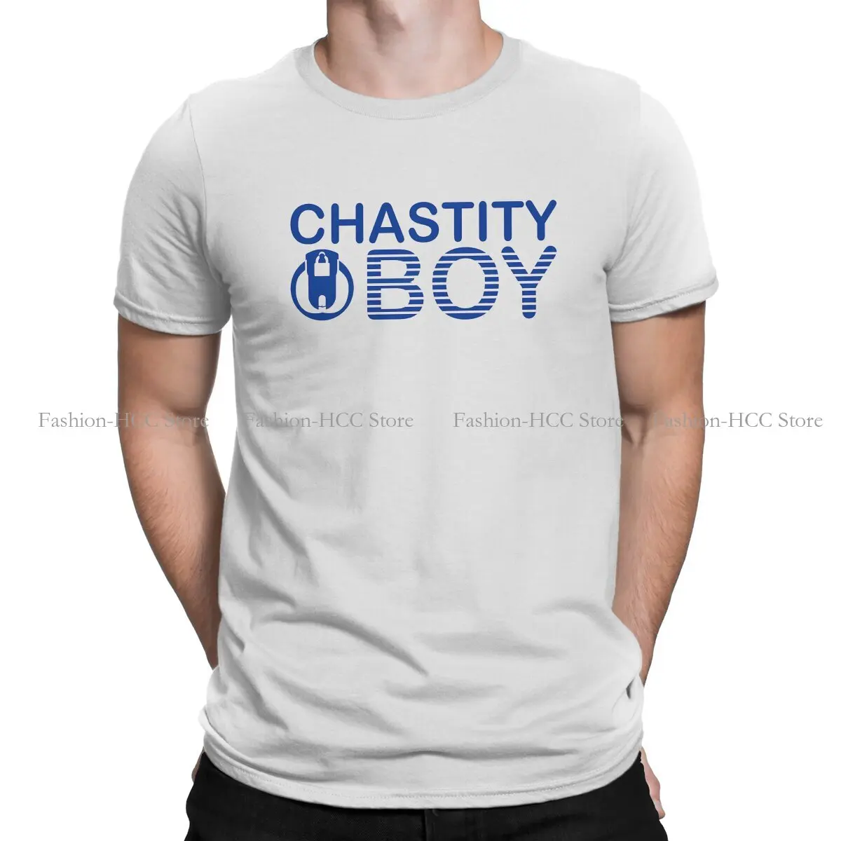 CHASTITY BOY Blue Label O Neck TShirt BDSM Bondage Discipline Dominance Submission Classic T Shirt Men Tops Individuality