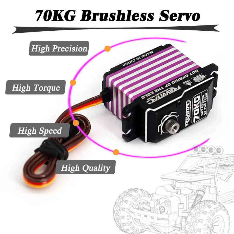 RevvitRC محرك سيرفو رقمي مقاوم للماء بدون فرش 70 كجم عزم دوران عالي HV 180 ° 270 ° 360 °   ميتال جير توجيه سيرفو لقطع غيار السيارات 1/10