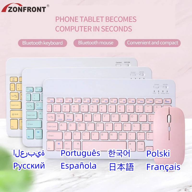 

ZONFRONT Teclado Bluetooth Wireless Keyboard and Mouse for Samsung IPad 5th 6th 10.2 Gaming Keyboard Teclado De Uma Mão