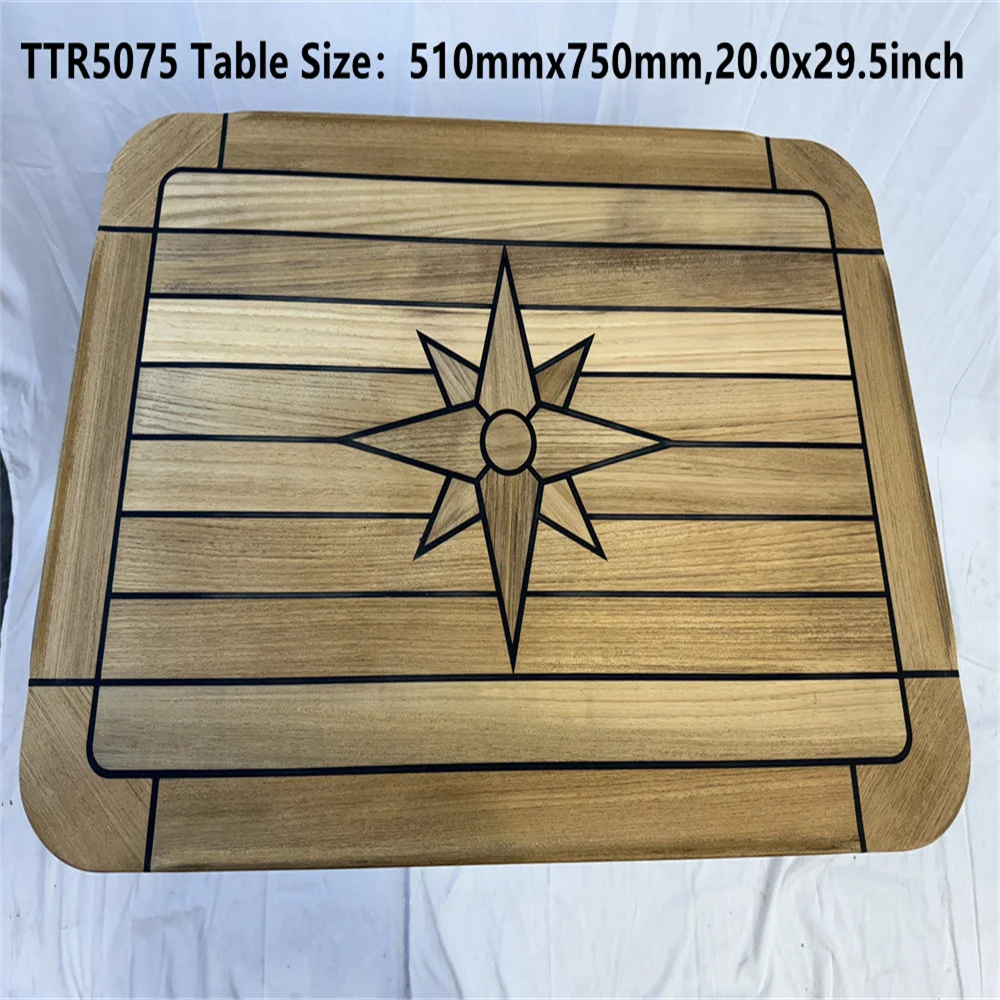 Rectangular Teak Table Top 370x600/510x750/510x860/585x690/580x900/510x1200/650x1500mm Star Inlay Round Corner Boat Marine image 2