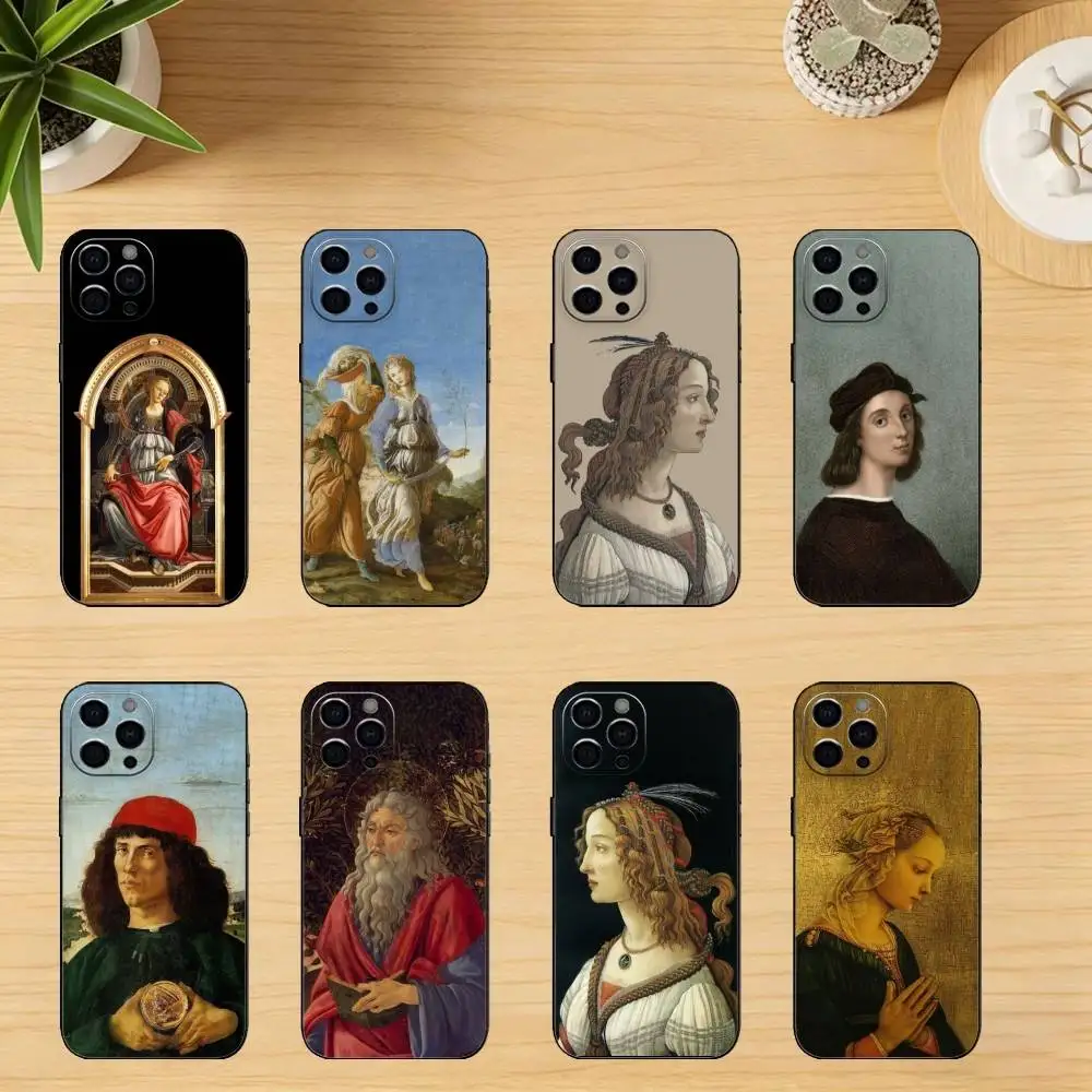

Renaissance S-Sandro B-Botticelli Phone Case For iPhone 17,16,15,14,13,12,11 Plus,Pro,Max,Mini Silicone black Soft Cover