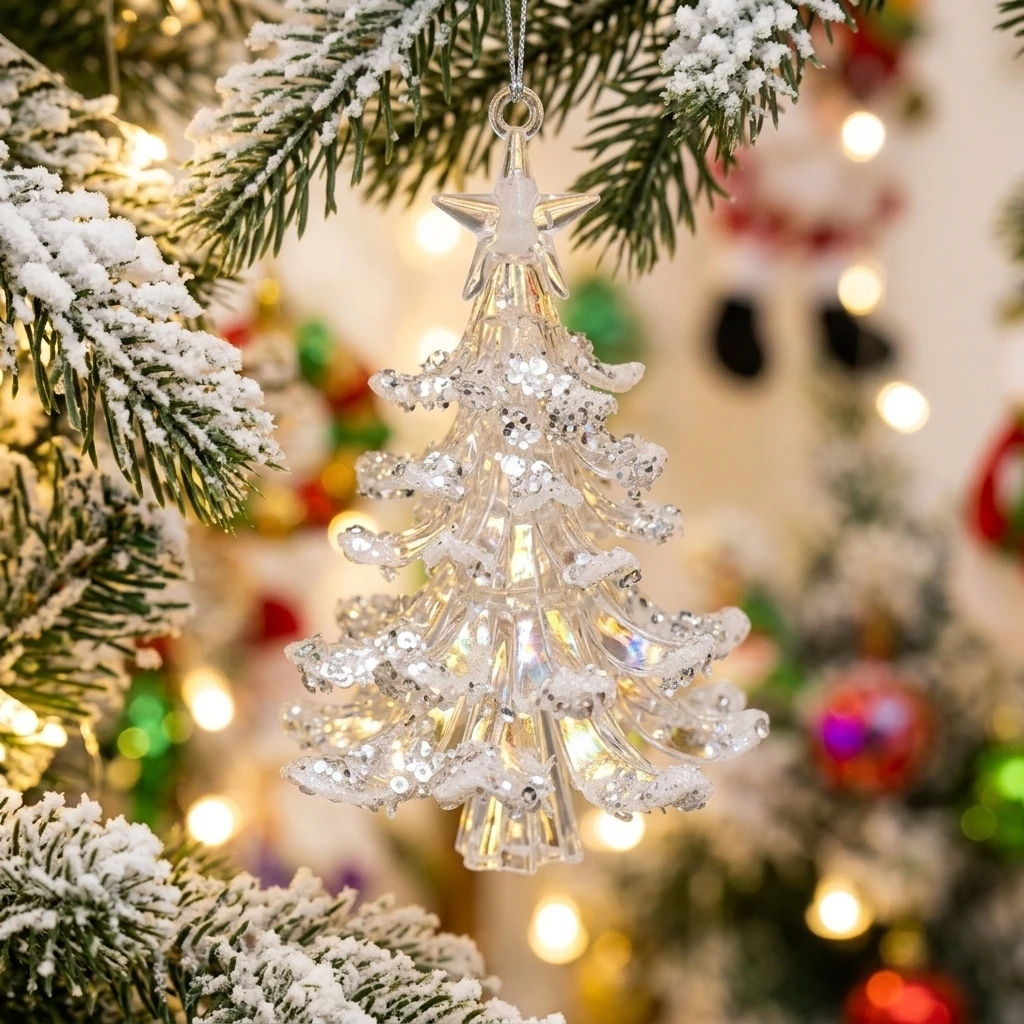Colgante Acrílico Navideño Transparente con Forma de Reno, Estrella y Árbol, Guirnalda de Flores Colgante, Accesorio para Manualidades, Artículos para Fiestas 2026