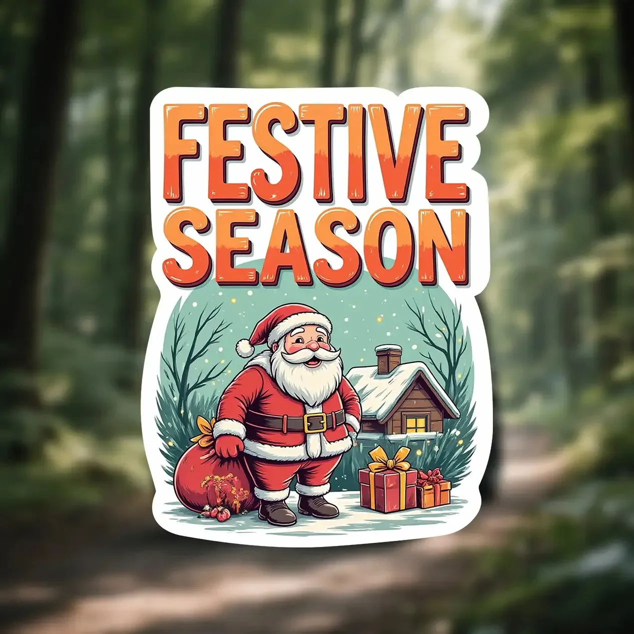Christmas Santa Gift Vinyl Decal, 2D Flat Festive Waterproof Removable Sticker for Car, Bumper, Laptop, Motorcycle & Xmas Decor