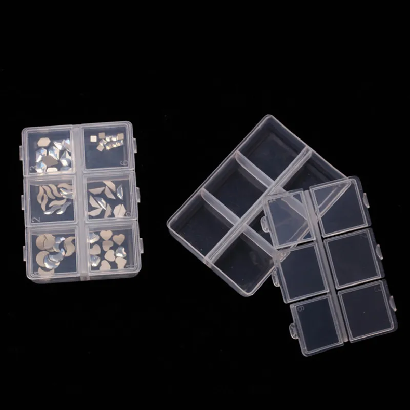 3pcs Nail Art Rivets Sequins Dustproof Case Empty Container Plastic Bead Nail Rhinestones Storage Box Jewelry 6 Grids Detachable