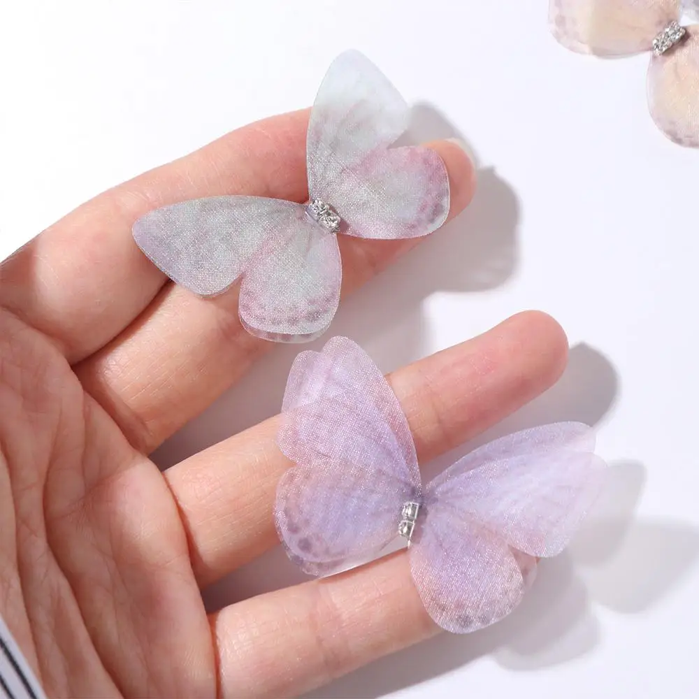 20PCS Strass Gaze Schmetterling Applikation 3D Schmuck Zubehör Mesh Schmetterling Patches Handgemachte DIY Material Tuch Applikation