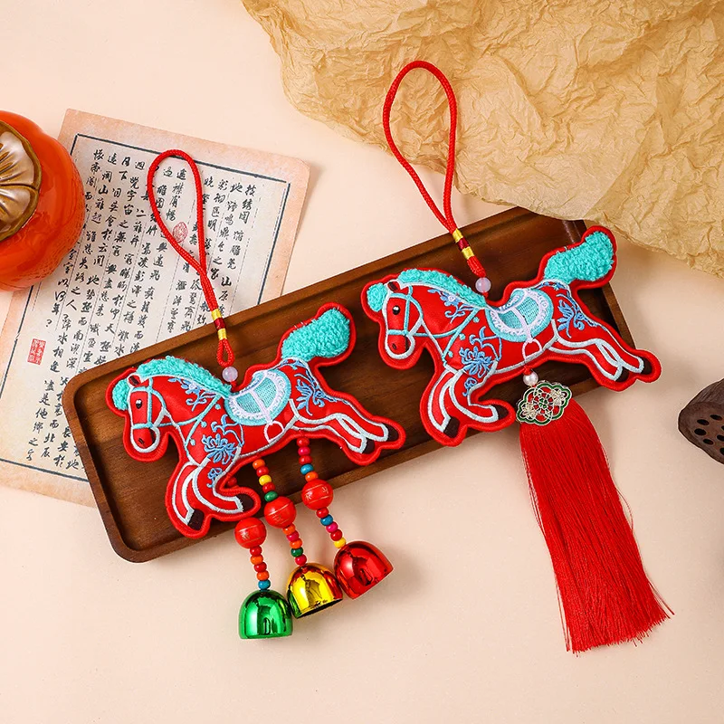 

2Pcs Year of the Horse Incense Bag Pendant Double-sided Embroidery New Year Tassel Scented Bag Chinese New Year Decorations