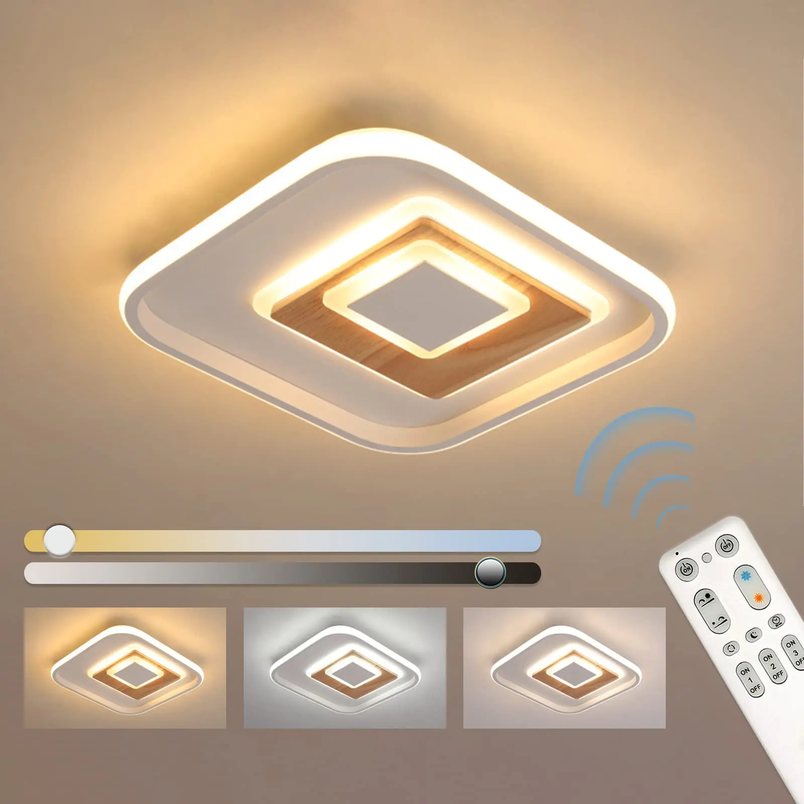 

Led Ceiling Light Dimmable with Remote Control Wood Ceiling Lamp Square Ceiling Lamp for Living Room Bedroom Dining Room