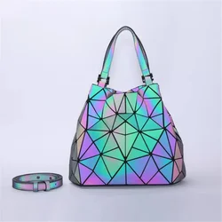 Bolso luminoso holográfico con formas geométricas reflectantes para mujer, bandolera plegable, gran variedad, 2024