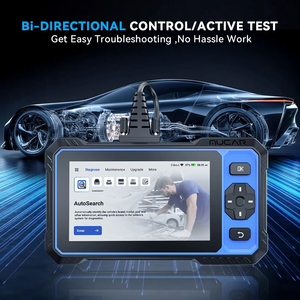 أداة تشخيص MUCAR 632 AI الذكية Obd2 CANFD Protocal ECM/Transmission/ABS/SRS Diagnosis 15 إعادة تعيين تحديث مجاني مدى الحياة