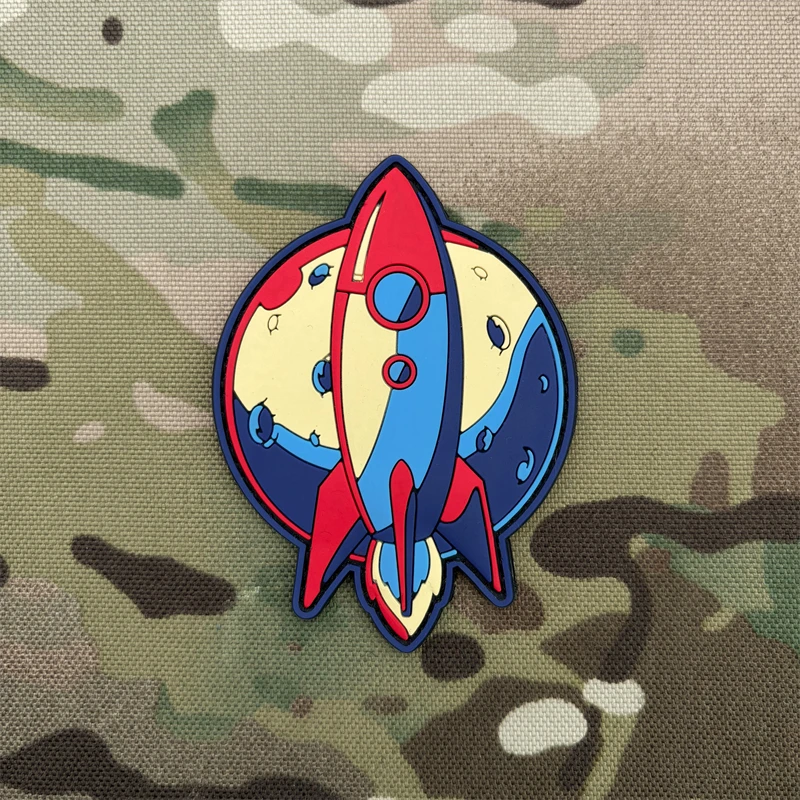 Creative Round Planet Rocket Shaped Patch, 2D Flat Pvc Material, Badge, Versatile Decorative Patch for Bags, Clothing, Hats, Comes with Matching Felt-Backed Badge Patch